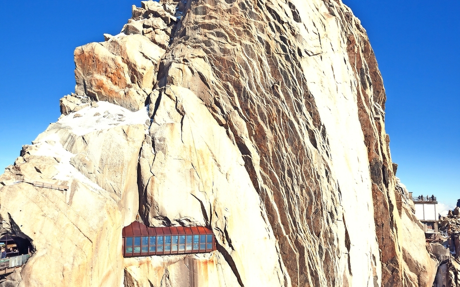Blick auf die Aiguille du Midi nahe Chamonix, Frankreich