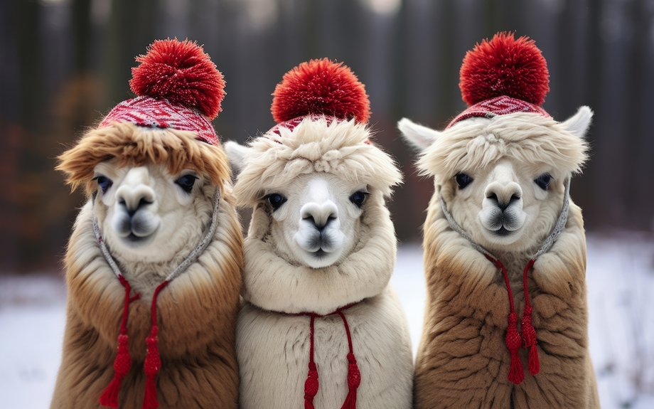 Alpaka-Trio in Winterlandschaft