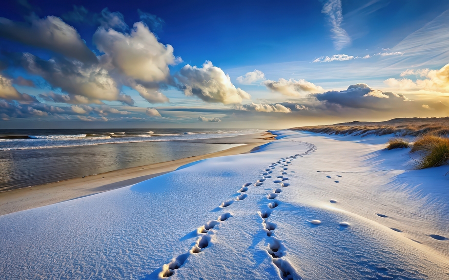 schneebedeckter Strand